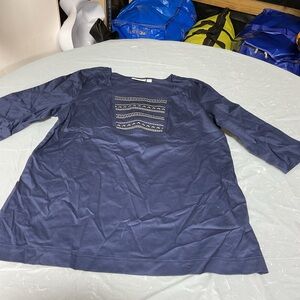 Navy Blue Women's Tunic Top with Embroidered Front Panel